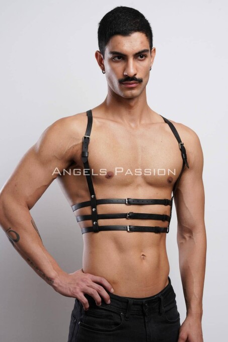 3 Sıralı Erkek Göğüs Harness, Şık T-Shirt Üzeri Aksesuar - APFTM107 - 2