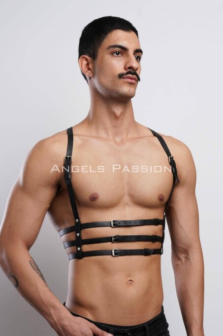 3 Sıralı Erkek Göğüs Harness, Şık T-Shirt Üzeri Aksesuar - APFTM107 - 4