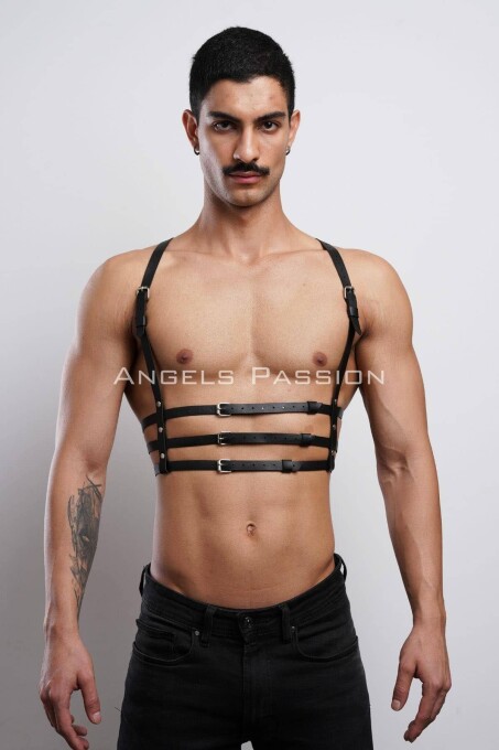 3 Sıralı Erkek Göğüs Harness, Şık T-Shirt Üzeri Aksesuar - APFTM107 - 1