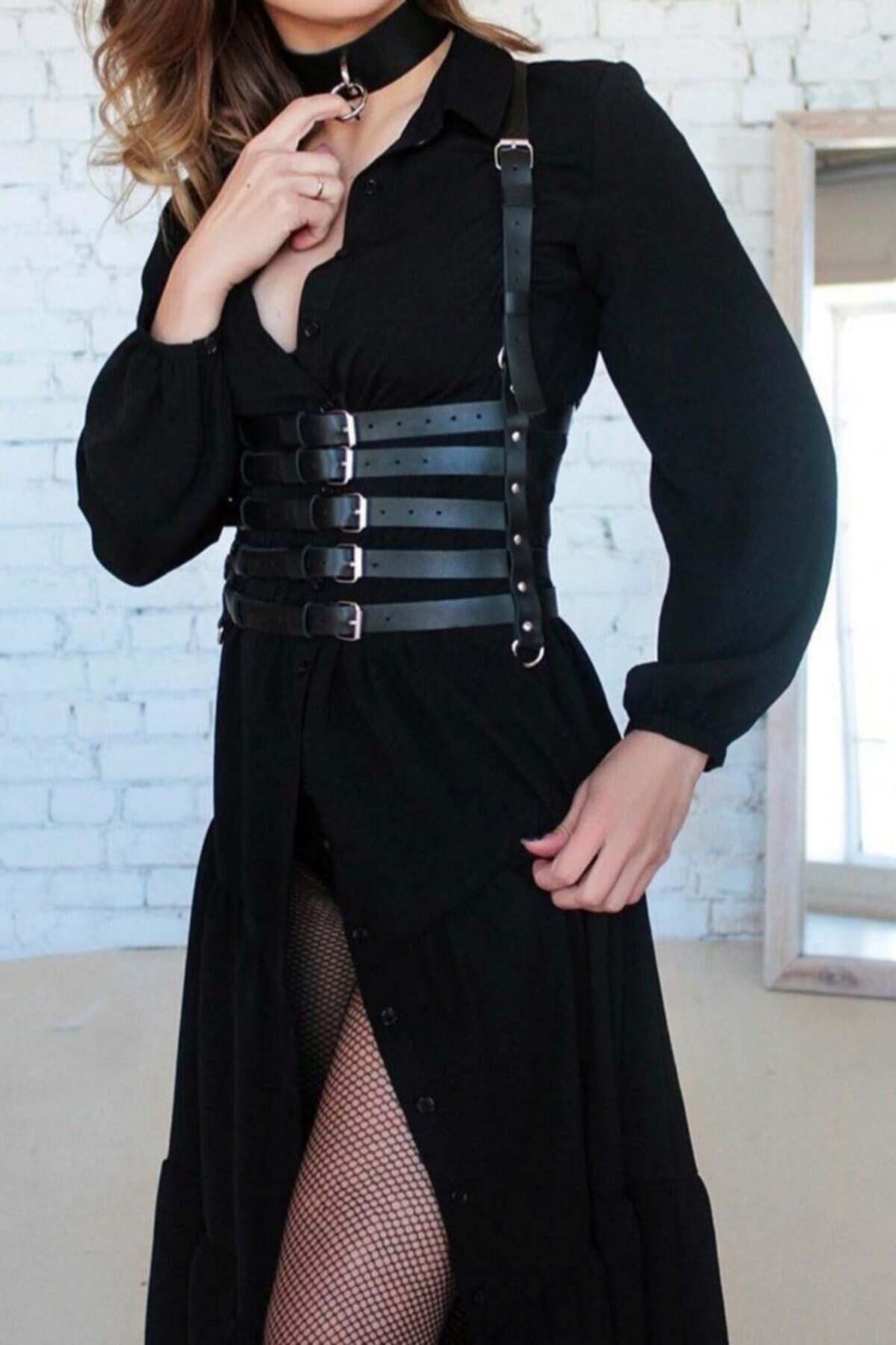 5 Sıralı Deri Kemer Ve Choker Takım - 609