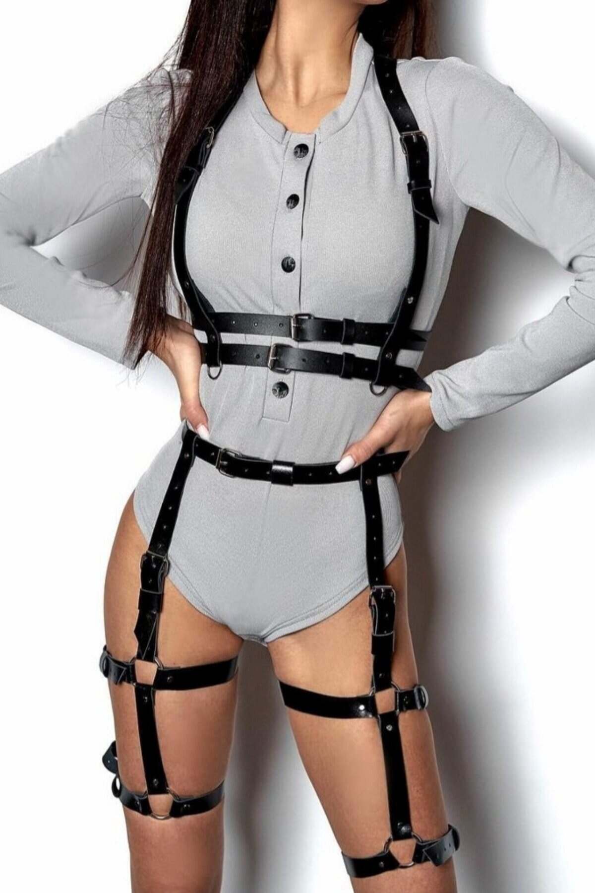 Bel Kemerli Alt Ve Üst Takım Deri Harness - 709