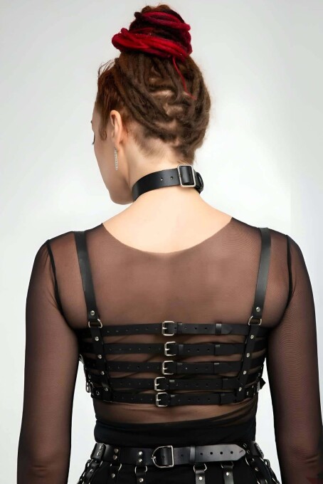 Beşli Göğüs Bağlamalı Ve Etek Deri Harness - APFT891 - 5