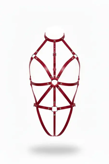 Bordo Body Harness Deri Yüksek Yaka O-Halkalı Vücut Aksesuarı - APFT243 - 1