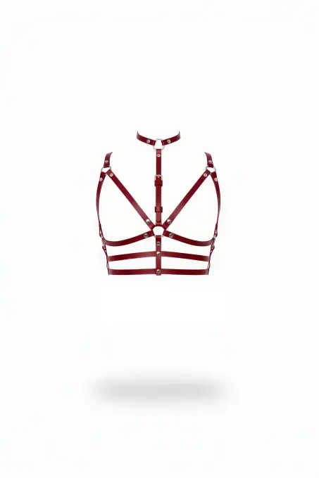 Bordo Göğüs Harness Deri Çok Bantlı Halka Detaylı - APFT235 - 1