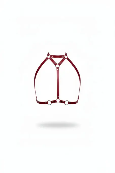 Bordo Göğüs Harness Deri Yüksek Yaka Vücut Aksesuarı - APFT245 - 1