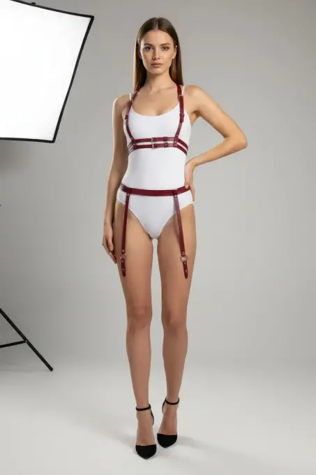 Bordo Harness Takım Deri Vücut Aksesuarı - APFT232 - 2