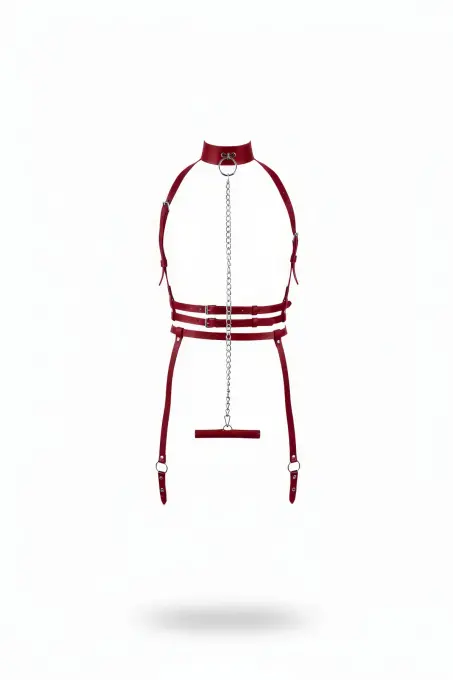 Bordo Harness Takım Zincir Detaylı Boyunluklu Vücut Aksesuarı - APFT233 - 1