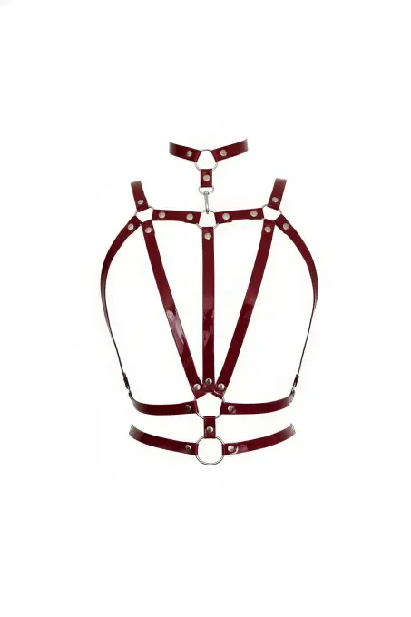 Bordo Kadın Kemer Rugan Parlak Çok Bantlı Vücut Aksesuarı - APFT115 - 1