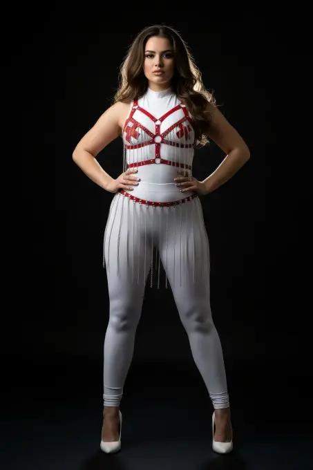 Büyük Beden Beyaz Etek Zincir Detaylı Deri Vücut Aksesuarı - APFT496 - 3