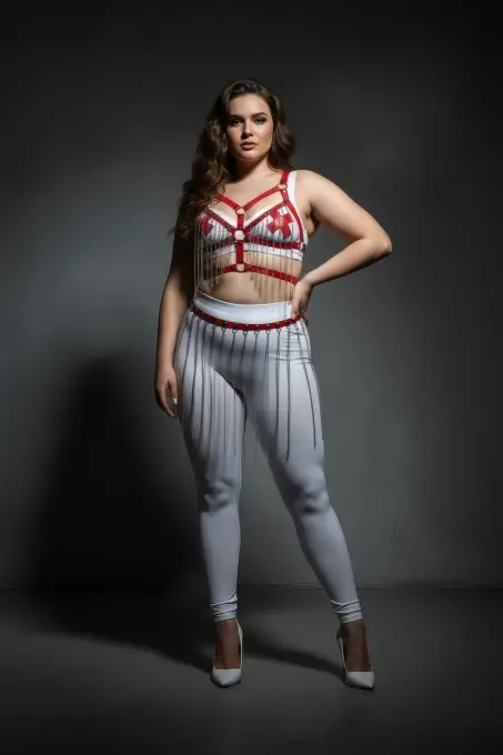 Büyük Beden Beyaz Etek Zincir Detaylı Deri Vücut Aksesuarı - APFT496 - 4