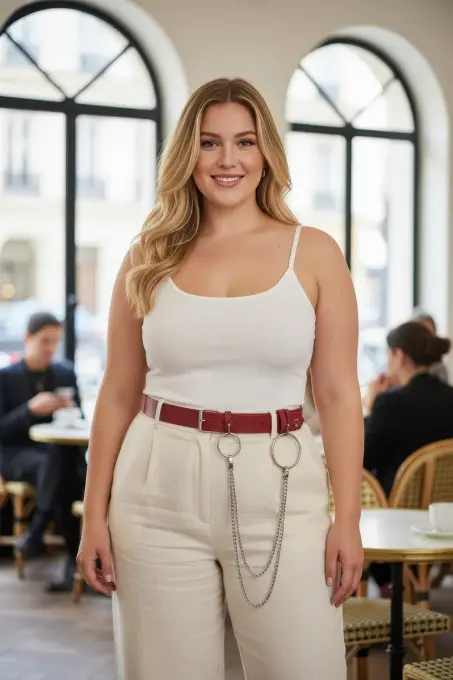 Büyük Beden Bordo Kadın Deri Kemer Halka ve Zincir Detaylı - APFT779 - 1