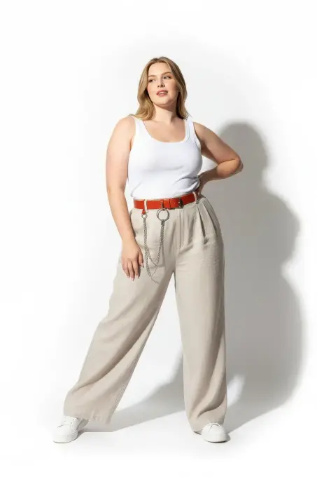 Büyük Beden Bordo Kadın Deri Kemer Halka ve Zincir Detaylı - APFT779 - 3