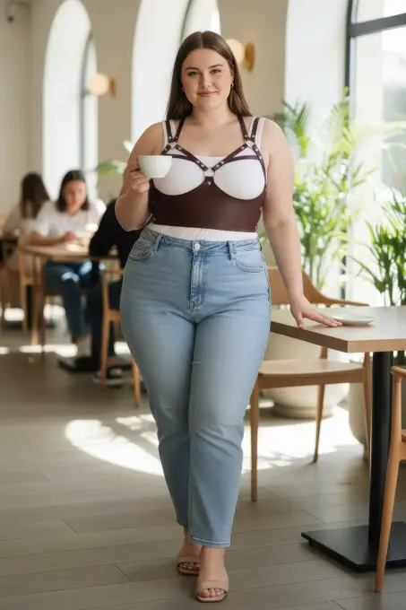 Büyük Beden Bordo Kadın Kemer Askılı Korse Stil Zımba Detaylı - APFT872 - 1