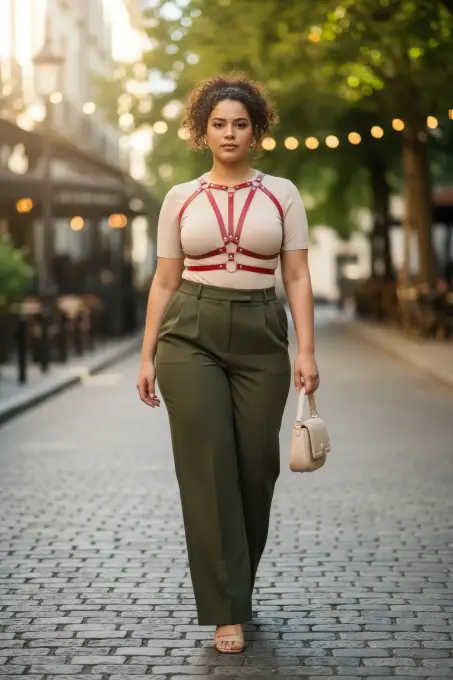 Büyük Beden Bordo Kadın Kemer Deri Vücut Harness Aksesuarı - APFT114 - 1