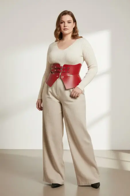 Büyük Beden Bordo Kadın Kemer Korse Model Bel Şekillendirici Deri - APFT611 - 6