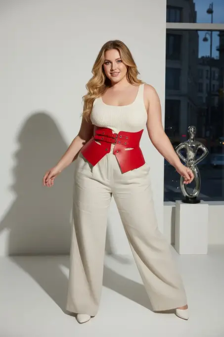 Büyük Beden Bordo Kadın Kemer Korse Model Bel Şekillendirici Deri - APFT611 - 8