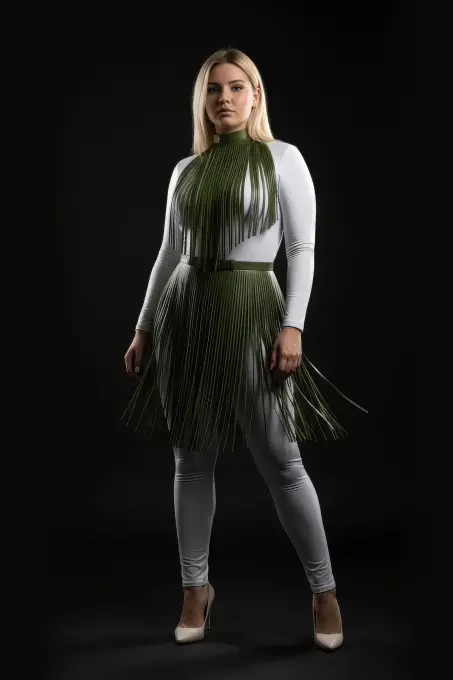 Büyük Beden Haki Deri Püskül Detaylı Uzun Etek - APFT997 - 3