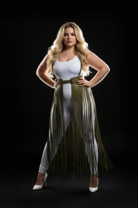 Büyük Beden Haki Deri Püskül Detaylı Yüksek Bel Etek - APFT1003 - 2