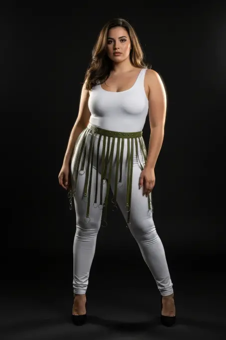 Büyük Beden Haki Halka Detaylı Deri Etek Aksesuarı Kombin Tamamlayıcı - APFT579 - 2