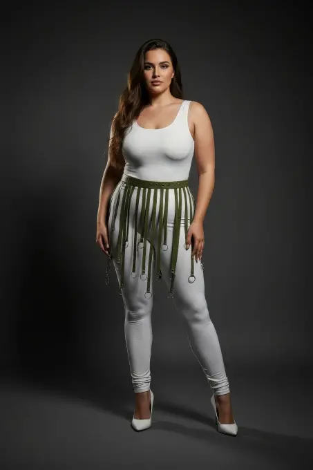 Büyük Beden Haki Halka Detaylı Deri Etek Aksesuarı Kombin Tamamlayıcı - APFT579 - 3