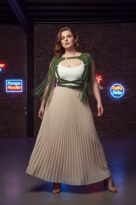 Büyük Beden Haki Kadın Deri Kemer Püsküllü Vücut Aksesuarı - APFT999 - 3