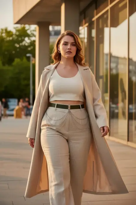 Büyük Beden Haki Kadın Deri Kemer Zincir Detaylı Kombin Tamamlayıcı - APFT904 - 1