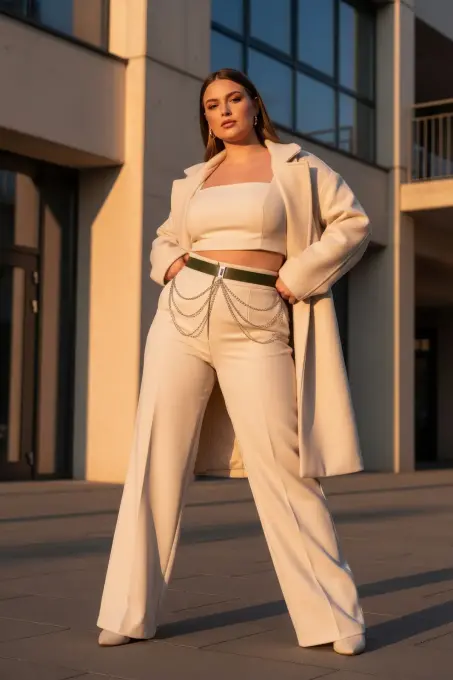 Büyük Beden Haki Kadın Deri Kemer Zincir Detaylı Kombin Tamamlayıcı - APFT904 - 2