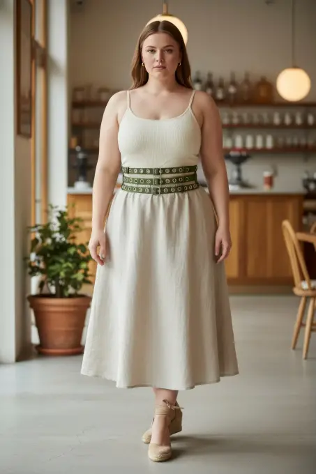 Büyük Beden Haki Kadın Kalın Kemer Çift Sıra Kuş Gözü Detaylı - APFT641 - 1