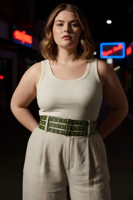 Büyük Beden Haki Kadın Kalın Kemer Çift Sıra Kuş Gözü Detaylı - APFT641 - 5