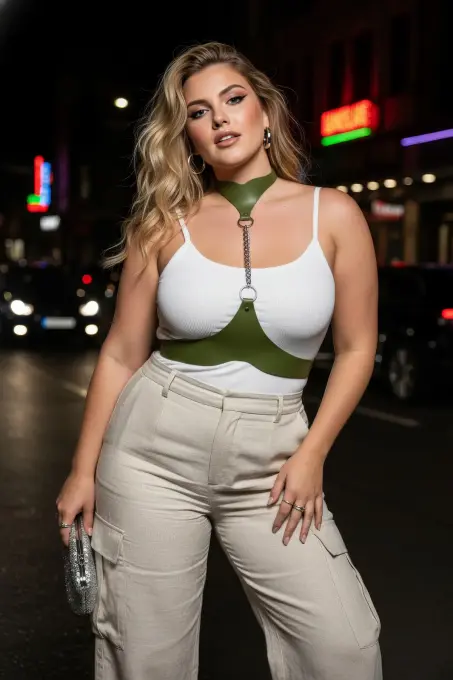 Büyük Beden Haki Kadın Kemer Deri Harness Zincir Detaylı Vücut Aksesuarı - APFT1265 - 4