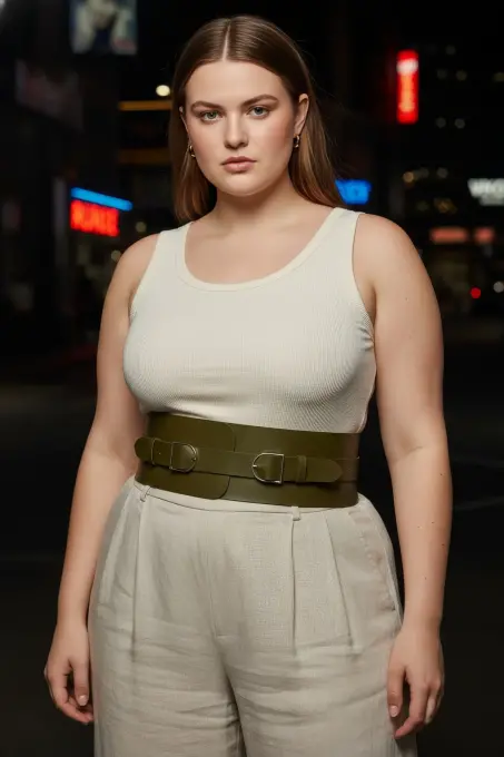 Büyük Beden Haki Kadın Kemer Geniş Bel Korsajı Çift Toka Detaylı - APFT875 - 4