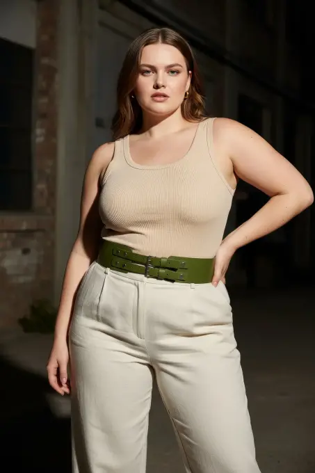 Büyük Beden Haki Kadın Kemer, Geniş Formlu Çift Tokalı Kombin Tamamlayıcı - APFT1203 - 4