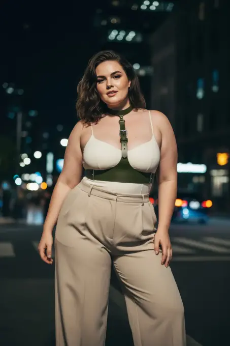 Büyük Beden Haki Kadın Kemer, Korse Görünümlü Deri Harness Vücut Aksesuarı - APFT1297 - 4