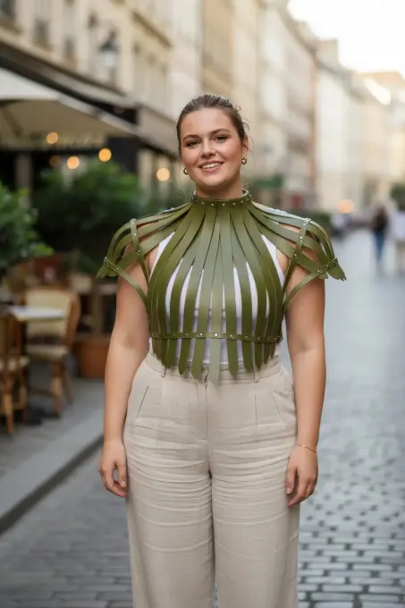 Büyük Beden Haki Kadın Kemer Korse Görünümlü Deri Vücut Aksesuarı - APFT1257 - 1