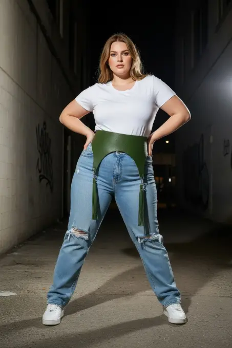 Büyük Beden Haki Kadın Kemer Korse Stil Püskül Detaylı - APFT788 - 3