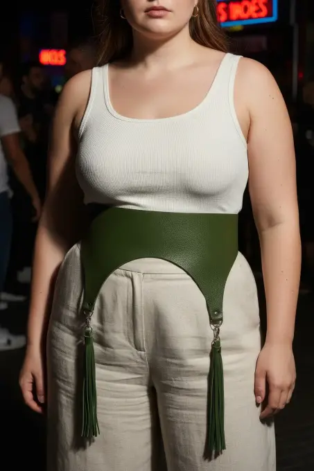 Büyük Beden Haki Kadın Kemer Korse Stil Püskül Detaylı - APFT788 - 4