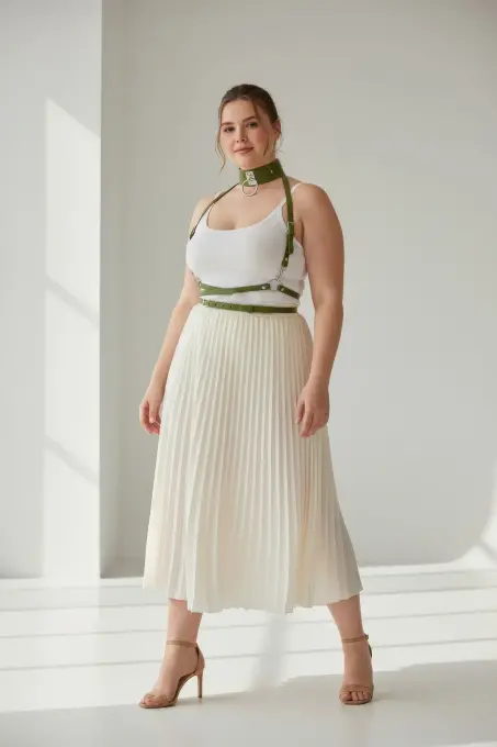 Büyük Beden Haki Kadın Kemer Korse Tarzı Halka Detaylı - APFT644 - 1