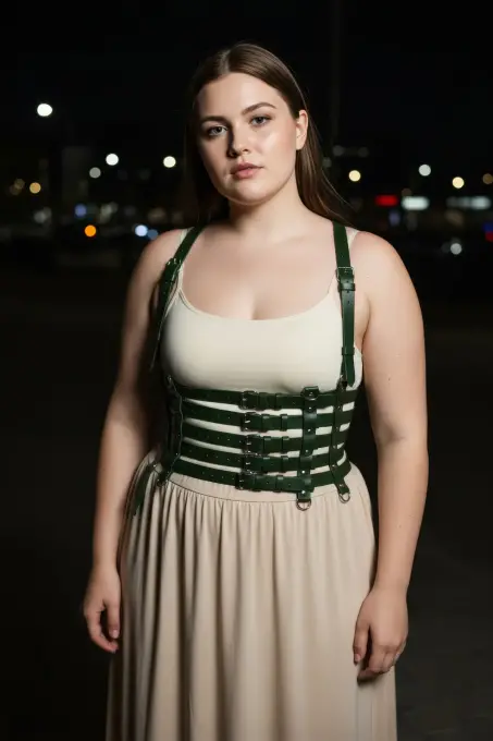 Büyük Beden Haki Kadın Kemer Omuz Askılı Deri Korse Stil Geniş Aksesuar - APFT630 - 4