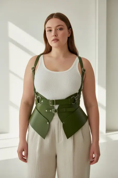 Büyük Beden Haki Kadın Kemer Omuz Askılı Korse Tarzı Bel Şekillendirici - APFT616 - 3