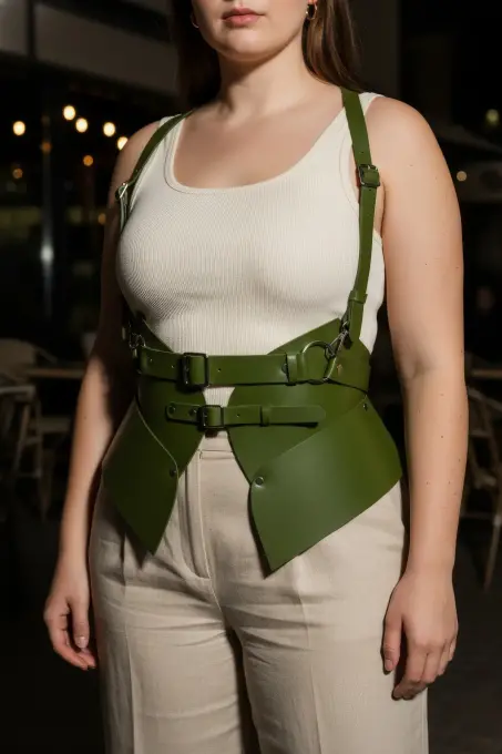 Büyük Beden Haki Kadın Kemer Omuz Askılı Korse Tarzı Bel Şekillendirici - APFT616 - 5