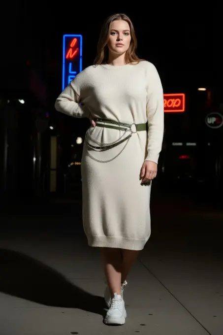 Büyük Beden Haki Kadın Kemer Zincir Detaylı Çoklu Kayışlı Deri Görünüm - APFT586 - 4