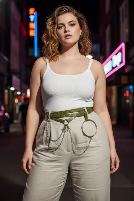 Büyük Beden Haki Kadın Kemer Zincir ve Halka Detaylı Trend Model - APFT621 - 4