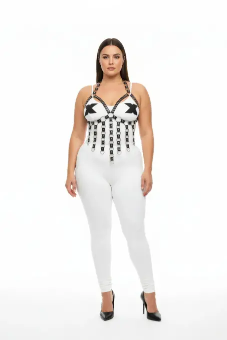 Büyük Beden Kadın Göğüs Harness Lastik, Şık ve Halka Detaylı - APFT567 - 1