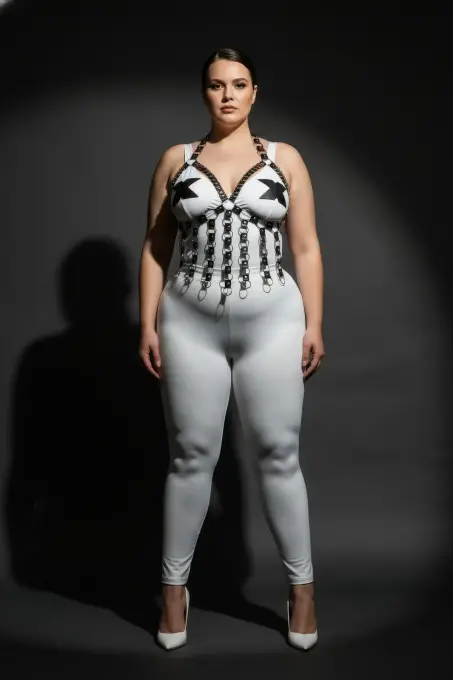 Büyük Beden Kadın Göğüs Harness Lastik, Şık ve Halka Detaylı - APFT567 - 4