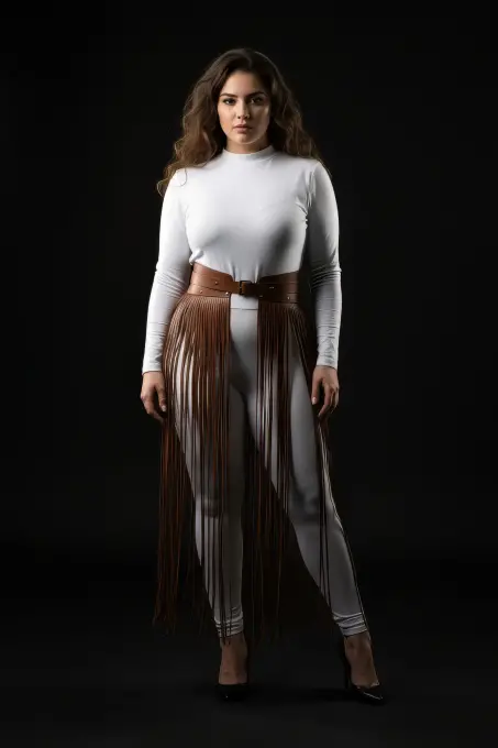 Büyük Beden Kahverengi Etek Uzun Püsküllü Deri Aksesuar - APFT1003 - 3