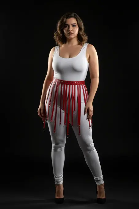 Büyük Beden Kırmızı Deri Etek Askılı Halka Detaylı Kemer - APFT579 - 3