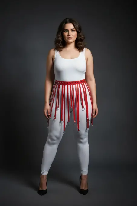 Büyük Beden Kırmızı Deri Etek Askılı Halka Detaylı Kemer - APFT579 - 4