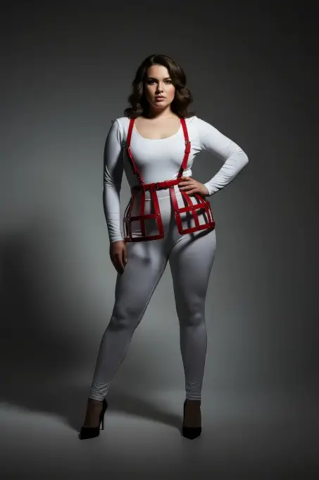 Büyük Beden Kırmızı Deri Etek Harness Detaylı Fantazi Vücut Aksesuarı - APFT983 - 4