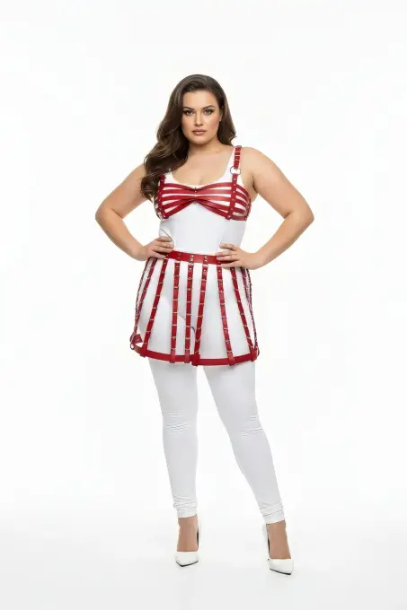 Büyük Beden Kırmızı Deri Etek Stili Harness Vücut Aksesuarı - APFT899 - 1