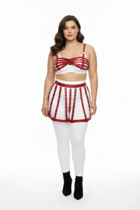 Büyük Beden Kırmızı Deri Etek Stili Harness Vücut Aksesuarı - APFT899 - Angels Passion (1)